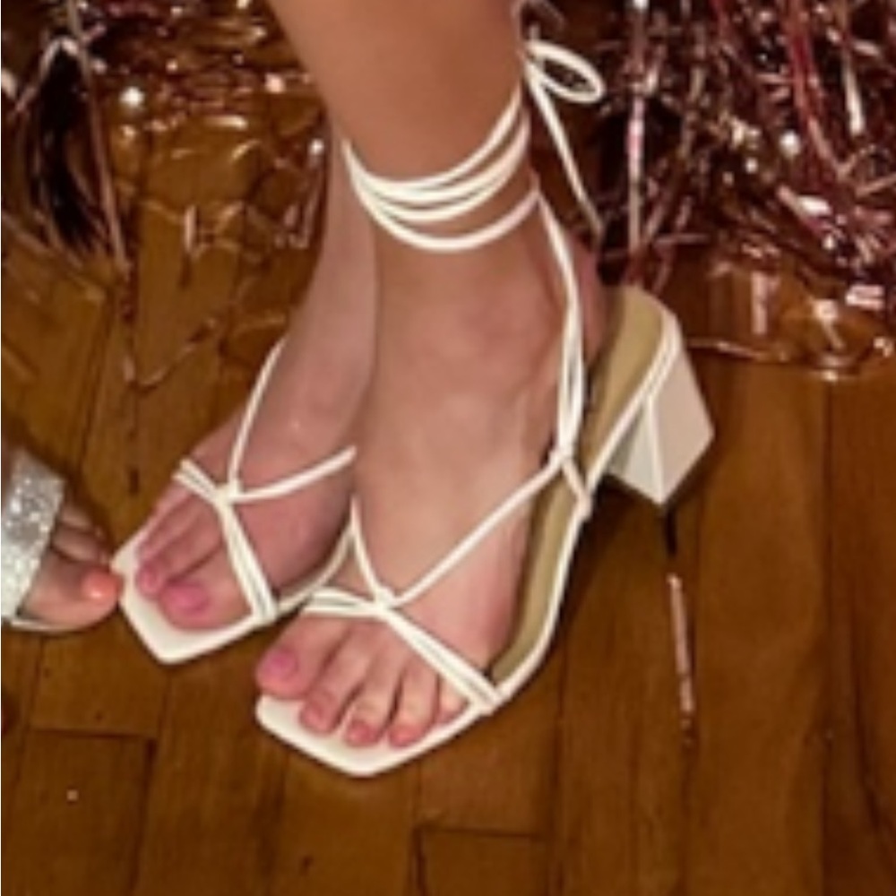 Size 8 wrap white block heels- worn once